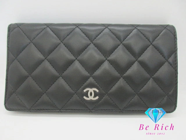 美品 シャネル CHANEL マトラッセ 二つ折り財布 長財布 A31509 タイムレス クラシック ブラック 黒 ラムスキン レザー ココマーク CC ロゴ ロング ウォレット 【中古】【送料無料】  bs3896