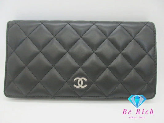 美品 シャネル CHANEL マトラッセ 二つ折り財布 長財布 A31509 タイムレス クラシック ブラック 黒 ラムスキン レザー ココマーク CC ロゴ ロング ウォレット 【中古】【送料無料】  bs3896