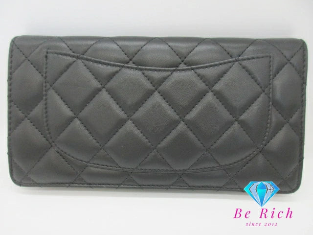 美品 シャネル CHANEL マトラッセ 二つ折り財布 長財布 A31509 タイムレス クラシック ブラック 黒 ラムスキン レザー ココマーク CC ロゴ ロング ウォレット 【中古】【送料無料】  bs3896