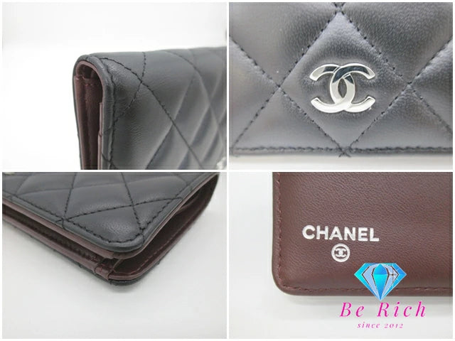 美品 シャネル CHANEL マトラッセ 二つ折り財布 長財布 A31509 タイムレス クラシック ブラック 黒 ラムスキン レザー ココマーク CC ロゴ ロング ウォレット 【中古】【送料無料】  bs3896