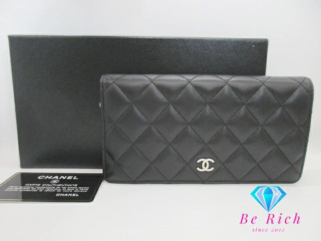 美品 シャネル CHANEL マトラッセ 二つ折り財布 長財布 A31509 タイムレス クラシック ブラック 黒 ラムスキン レザー ココマーク CC ロゴ ロング ウォレット 【中古】【送料無料】  bs3896