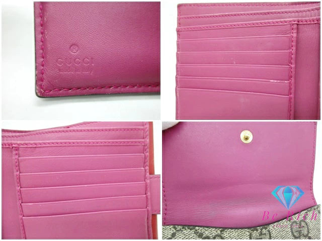 グッチ GUCCI Wホック 二つ折り 財布 GG スプリーム ブラウン 茶 赤 レッド ロゴ PVC レザー コンパクト ウォレット【中古】【送料無料】 bs3898