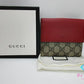 グッチ GUCCI Wホック 二つ折り 財布 GG スプリーム ブラウン 茶 赤 レッド ロゴ PVC レザー コンパクト ウォレット【中古】【送料無料】 bs3898