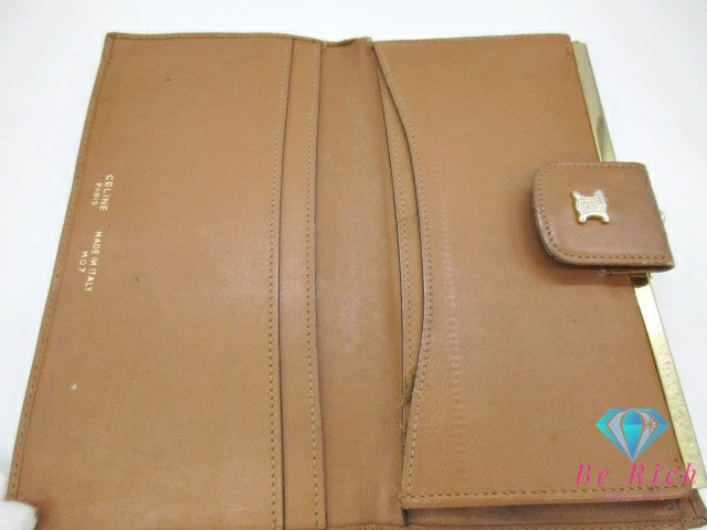 セリーヌ CELINE 二つ折り 長財布 がま口 小銭入れ マカダム ブラウン 茶 PVC レザー ブラゾン ロゴ ロング ウォレット  【中古】【送料無料】 bs3901