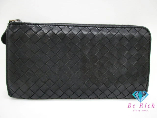 ボッテガヴェネタ BOTTEGA VENETA  L字 ファスナー 長財布 114076 イントレチャート レザー ブラック 黒 ロング ウォレット  【中古】【送料無料】bs3904