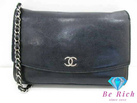 シャネル CHANEL セブルガ チェーン ウォレット A46316 キャビアスキン レザー 黒 ブラック ココマーク CC ロゴ 二つ折り財布 長財布 ショルダーバッグ クラッチバッグ ポシェット  【中古】【送料無料】 bs3906