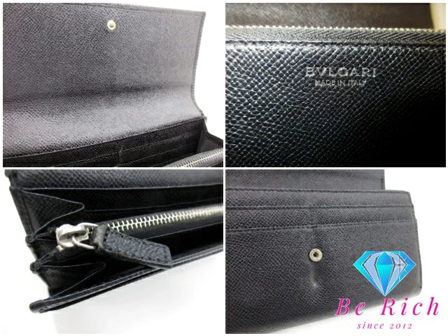ブルガリ BVLGARI クラシコ 二つ折り財布 長財布 27749 黒 ブラック グレイン レザー ロゴ ロング ウォレット 【中古】【送料無料】 bs3912