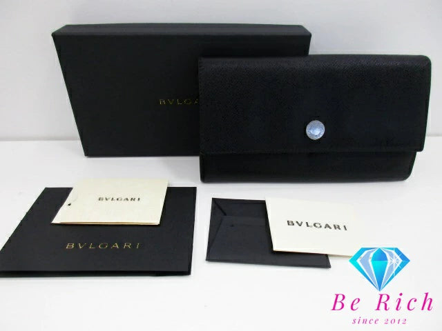 ブルガリ BVLGARI クラシコ 二つ折り財布 長財布 27749 黒 ブラック グレイン レザー ロゴ ロング ウォレット 【中古】【送料無料】 bs3912