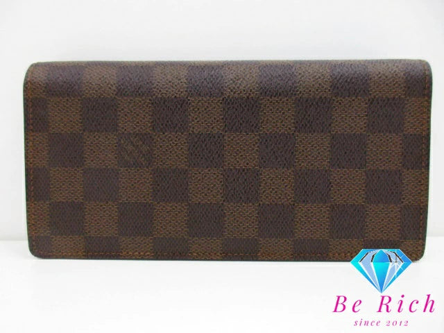 ルイ ヴィトン LOUIS VUITTON メンズ 二つ折り財布 長財布 ダミエ ポルト フォイユ ブラザ N60017 エベヌ ブラウン 茶 LV ロゴ ロング ウォレット  【中古】【送料無料】 bs3914