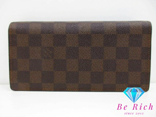 ルイ ヴィトン LOUIS VUITTON メンズ 二つ折り財布 長財布 ダミエ ポルト フォイユ ブラザ N60017 エベヌ ブラウン 茶 LV ロゴ ロング ウォレット  【中古】【送料無料】 bs3914