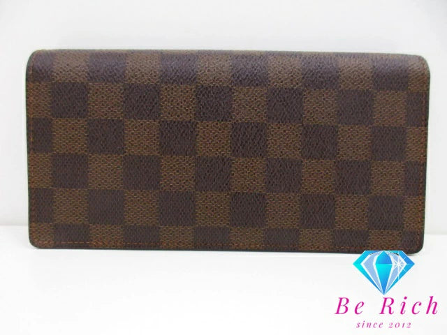 ルイ ヴィトン LOUIS VUITTON メンズ 二つ折り財布 長財布 ダミエ ポルト フォイユ ブラザ N60017 エベヌ ブラウン 茶 LV ロゴ ロング ウォレット  【中古】【送料無料】 bs3914