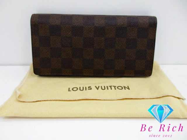 ルイ ヴィトン LOUIS VUITTON メンズ 二つ折り財布 長財布 ダミエ ポルト フォイユ ブラザ N60017 エベヌ ブラウン 茶 LV ロゴ ロング ウォレット  【中古】【送料無料】 bs3914