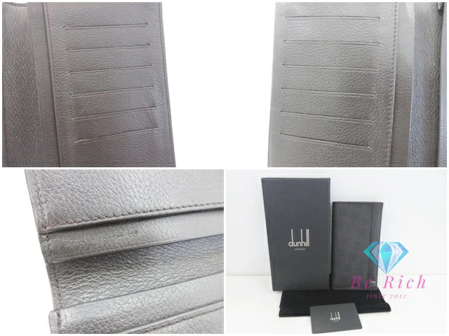 ダンヒル dunhill D-8 ディーエイト メンズ 二つ折り 札入れ 長財布 小銭入れ なし ダーク ブラウン こげ茶 レザー ロゴ 二つ折り財布 ロング ウォレット 【中古】【送料無料】 bs3916