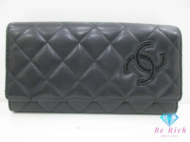 シャネル CHANEL 二つ折り財布 長財布 A80212 シンプリー CC マトラッセ 黒 ブラック レザー ロゴ ロング ウォレット Simply   【中古】【送料無料】  bs3917
