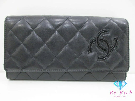 シャネル CHANEL 二つ折り財布 長財布 A80212 シンプリー CC マトラッセ 黒 ブラック レザー ロゴ ロング ウォレット Simply   【中古】【送料無料】  bs3917