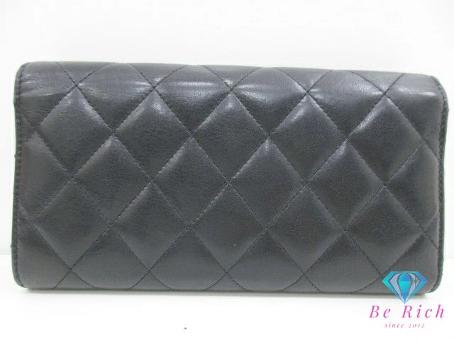 シャネル CHANEL 二つ折り財布 長財布 A80212 シンプリー CC マトラッセ 黒 ブラック レザー ロゴ ロング ウォレット Simply   【中古】【送料無料】  bs3917