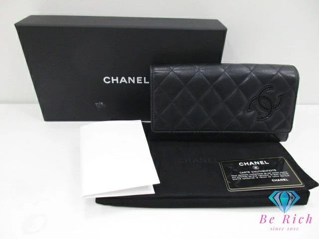 シャネル CHANEL 二つ折り財布 長財布 A80212 シンプリー CC マトラッセ 黒 ブラック レザー ロゴ ロング ウォレット Simply   【中古】【送料無料】  bs3917