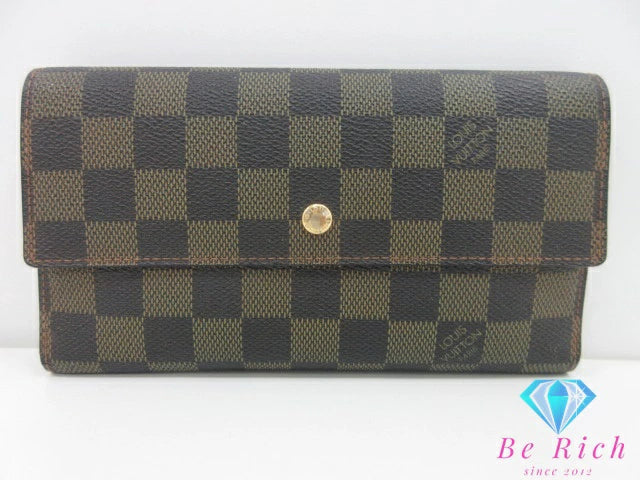 ルイ ヴィトン LOUIS VUITTON 三つ折り 長財布 ダミエ ポルト トレゾール インターナショナル N61215 エベヌ ロゴ 二つ折り財布 ロング ウォレット  【中古】【送料無料】 bs3922