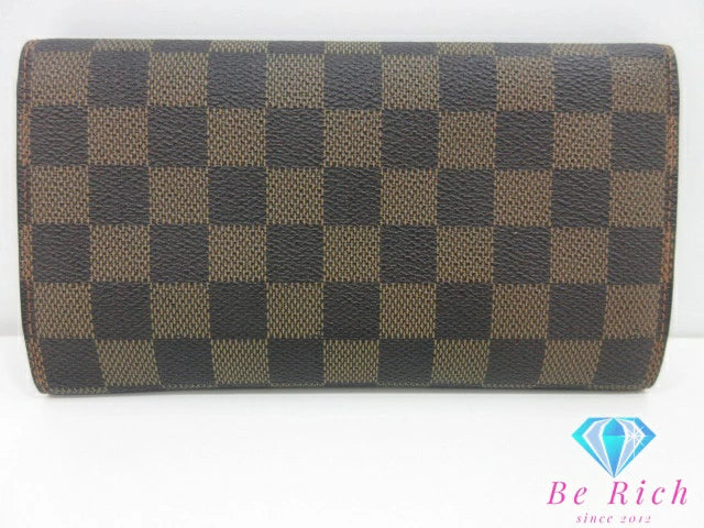 ルイ ヴィトン LOUIS VUITTON 三つ折り 長財布 ダミエ ポルト トレゾール インターナショナル N61215 エベヌ ロゴ 二つ折り財布 ロング ウォレット  【中古】【送料無料】 bs3922