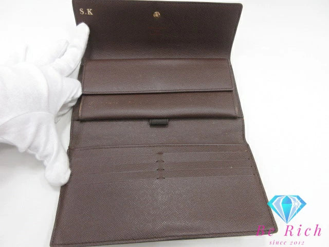 ルイ ヴィトン LOUIS VUITTON 三つ折り 長財布 ダミエ ポルト トレゾール インターナショナル N61215 エベヌ ロゴ 二つ折り財布 ロング ウォレット  【中古】【送料無料】 bs3922