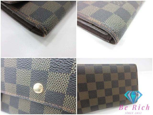 ルイ ヴィトン LOUIS VUITTON 三つ折り 長財布 ダミエ ポルト トレゾール インターナショナル N61215 エベヌ ロゴ 二つ折り財布 ロング ウォレット  【中古】【送料無料】 bs3922