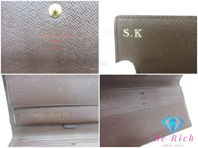ルイ ヴィトン LOUIS VUITTON 三つ折り 長財布 ダミエ ポルト トレゾール インターナショナル N61215 エベヌ ロゴ 二つ折り財布 ロング ウォレット  【中古】【送料無料】 bs3922