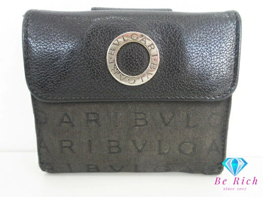 ブルガリ BVLGARI Wホック 二つ折り 財布 25127 ロゴマニア ブラック 黒 キャンバス レザー ロゴ ミニ コンパクト ウォレット  【中古】【送料無料】 bs3926
