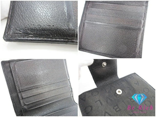 ブルガリ BVLGARI Wホック 二つ折り 財布 25127 ロゴマニア ブラック 黒 キャンバス レザー ロゴ ミニ コンパクト ウォレット  【中古】【送料無料】 bs3926