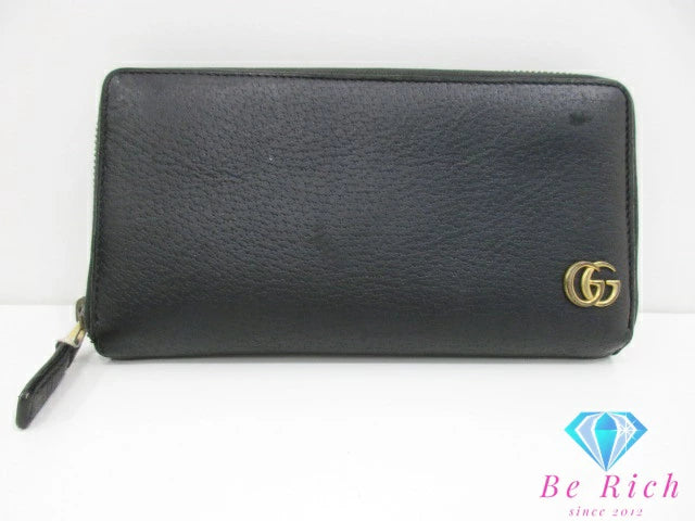 グッチ GUCCI ラウンド ファスナー 長財布 423736 GG マーモント ブラック 黒 レザー ロゴ 二つ折り財布 ロング ウォレット  【中古】【送料無料】 bs3927