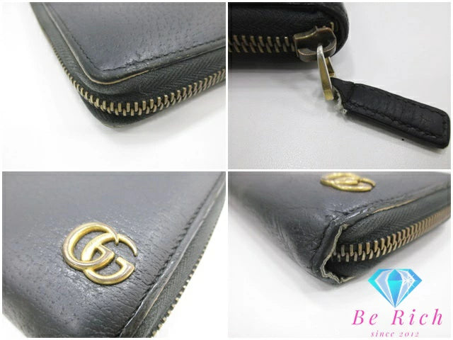 グッチ GUCCI ラウンド ファスナー 長財布 423736 GG マーモント ブラック 黒 レザー ロゴ 二つ折り財布 ロング ウォレット  【中古】【送料無料】 bs3927