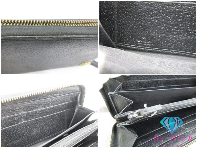 グッチ GUCCI ラウンド ファスナー 長財布 423736 GG マーモント ブラック 黒 レザー ロゴ 二つ折り財布 ロング ウォレット  【中古】【送料無料】 bs3927