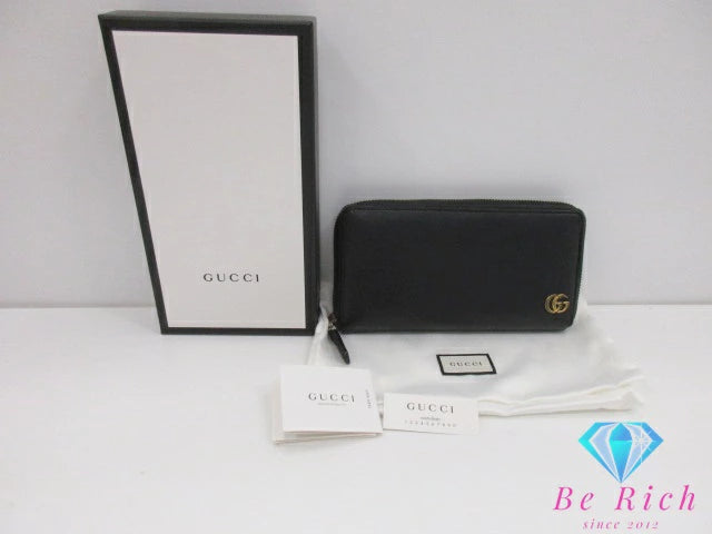 グッチ GUCCI ラウンド ファスナー 長財布 423736 GG マーモント ブラック 黒 レザー ロゴ 二つ折り財布 ロング ウォレット  【中古】【送料無料】 bs3927
