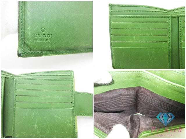 グッチ GUCCI Wホック 二つ折り 財布 120927 GG ベージュ 緑 グリーン キャンバス スエード レザー ロゴ コンパクト ウォレット 【中古】【送料無料】bs3935