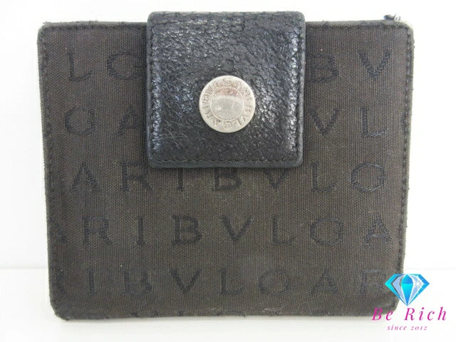 ブルガリ BVLGARI Wホック 二つ折り 財布 22241 ロゴマニア ブラック 黒 キャンバス レザー ロゴ ミニ コンパクト ウォレット  【中古】【送料無料】 bs3936