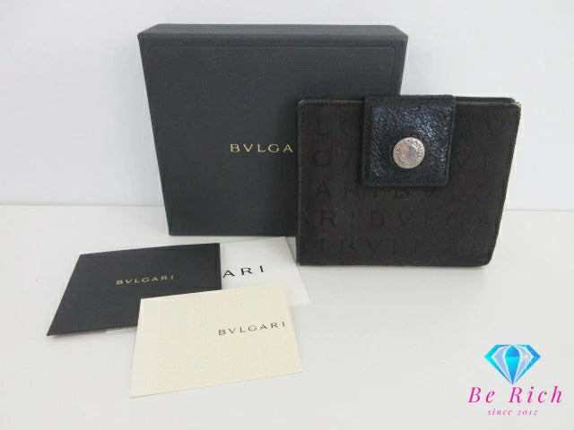 ブルガリ BVLGARI Wホック 二つ折り 財布 22241 ロゴマニア ブラック 黒 キャンバス レザー ロゴ ミニ コンパクト ウォレット  【中古】【送料無料】 bs3936