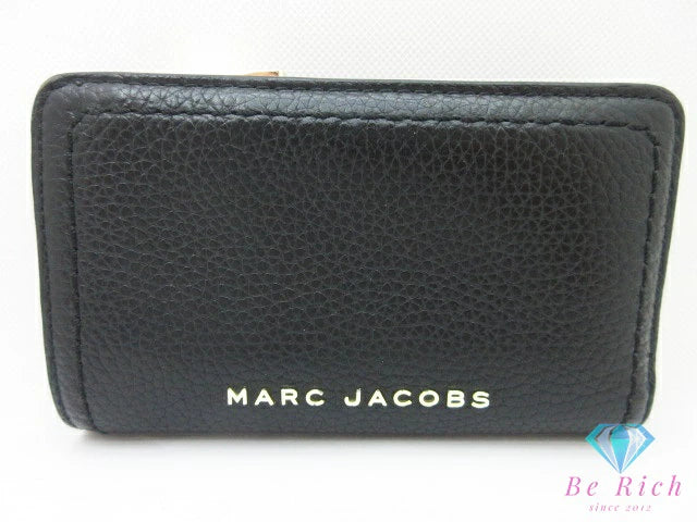 マークジェイコブス MARC JACOBS 二つ折り財布 ブラック 黒 レザー ロゴ コンパクト ミニ   【中古】【送料無料】 bs3941