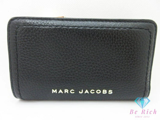 マークジェイコブス MARC JACOBS 二つ折り財布 ブラック 黒 レザー ロゴ コンパクト ミニ   【中古】【送料無料】 bs3941