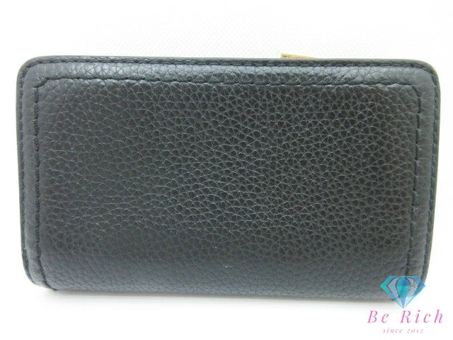 マークジェイコブス MARC JACOBS 二つ折り財布 ブラック 黒 レザー ロゴ コンパクト ミニ   【中古】【送料無料】 bs3941