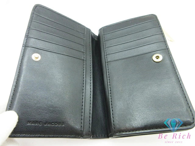 マークジェイコブス MARC JACOBS 二つ折り財布 ブラック 黒 レザー ロゴ コンパクト ミニ   【中古】【送料無料】 bs3941