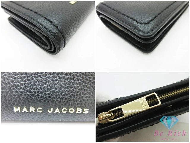 マークジェイコブス MARC JACOBS 二つ折り財布 ブラック 黒 レザー ロゴ コンパクト ミニ   【中古】【送料無料】 bs3941