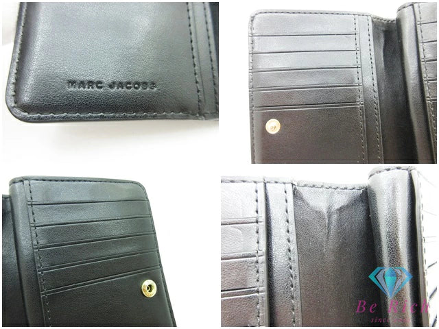マークジェイコブス MARC JACOBS 二つ折り財布 ブラック 黒 レザー ロゴ コンパクト ミニ   【中古】【送料無料】 bs3941
