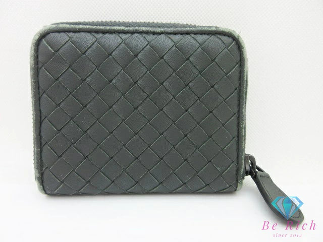 ボッテガ ヴェネタ BOTTEGA VENETA イントレチャート コインケース 小銭入れ 二つ折り財布 258468 グレー レザー ロゴ ミディアム コンパクト ウォレット  【中古】【送料無料】bs3942