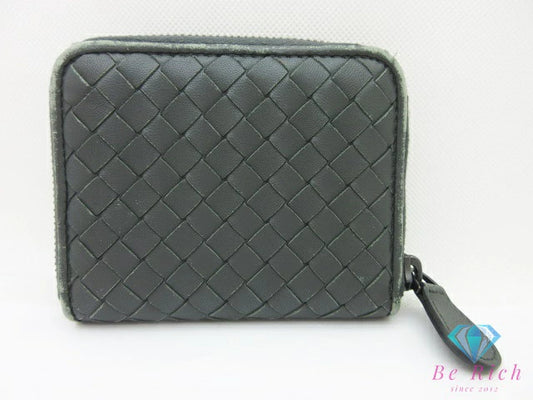 ボッテガ ヴェネタ BOTTEGA VENETA イントレチャート コインケース 小銭入れ 二つ折り財布 258468 グレー レザー ロゴ ミディアム コンパクト ウォレット  【中古】【送料無料】bs3942
