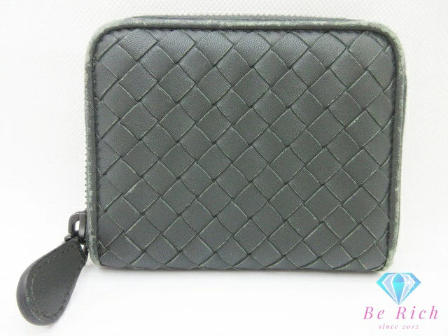ボッテガ ヴェネタ BOTTEGA VENETA イントレチャート コインケース 小銭入れ 二つ折り財布 258468 グレー レザー ロゴ ミディアム コンパクト ウォレット  【中古】【送料無料】bs3942