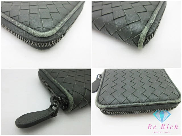 ボッテガ ヴェネタ BOTTEGA VENETA イントレチャート コインケース 小銭入れ 二つ折り財布 258468 グレー レザー ロゴ ミディアム コンパクト ウォレット  【中古】【送料無料】bs3942