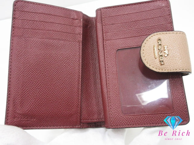 コーチ 二つ折り 財布 6390 ベージュ ミディアム コンパクト ウォレット レザー COACH 【中古】【送料無料】bs3943