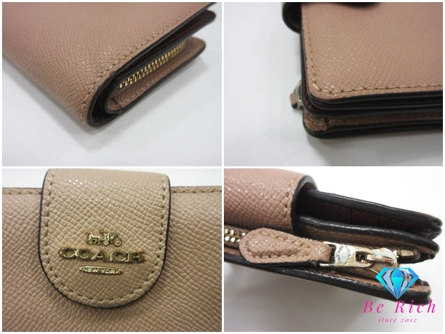 コーチ 二つ折り 財布 6390 ベージュ ミディアム コンパクト ウォレット レザー COACH 【中古】【送料無料】bs3943