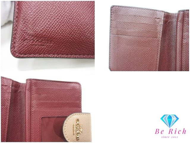 コーチ 二つ折り 財布 6390 ベージュ ミディアム コンパクト ウォレット レザー COACH 【中古】【送料無料】bs3943