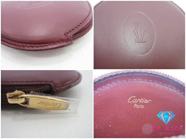 美品 カルティエ Cartier マスト ライン ラウンド 型 コインケース 小銭入れ ボルドー レザー ロゴ 財布 コンパクト ウォレット  【中古】【送料無料】 bs3947