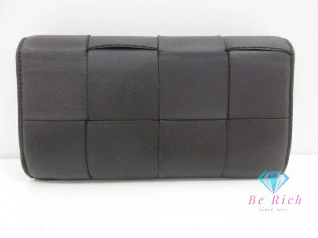ボッテガ ヴェネタ BOTTEGA VENETA 二つ折り 長財布 イントレチャート 742694 VCQC4 8425 レザー ダーク ブラウン 濃茶 ロゴ ロング ウォレット 【中古】【送料無料】bs3952